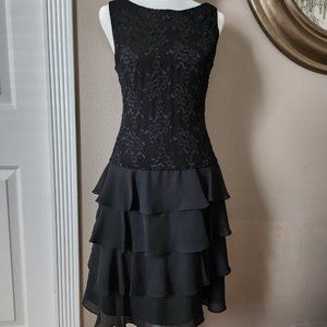 Night Way Collections Black Sleeveless Dress w/Ruffled Skirt Size 8